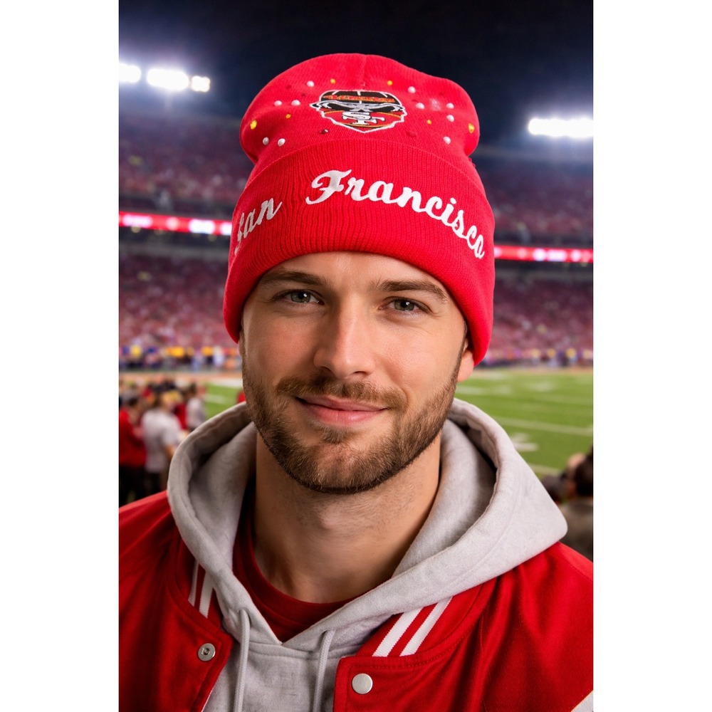 San Francisco 49ers‎ Red Beanie design with Logo, Rhinestones and pearls